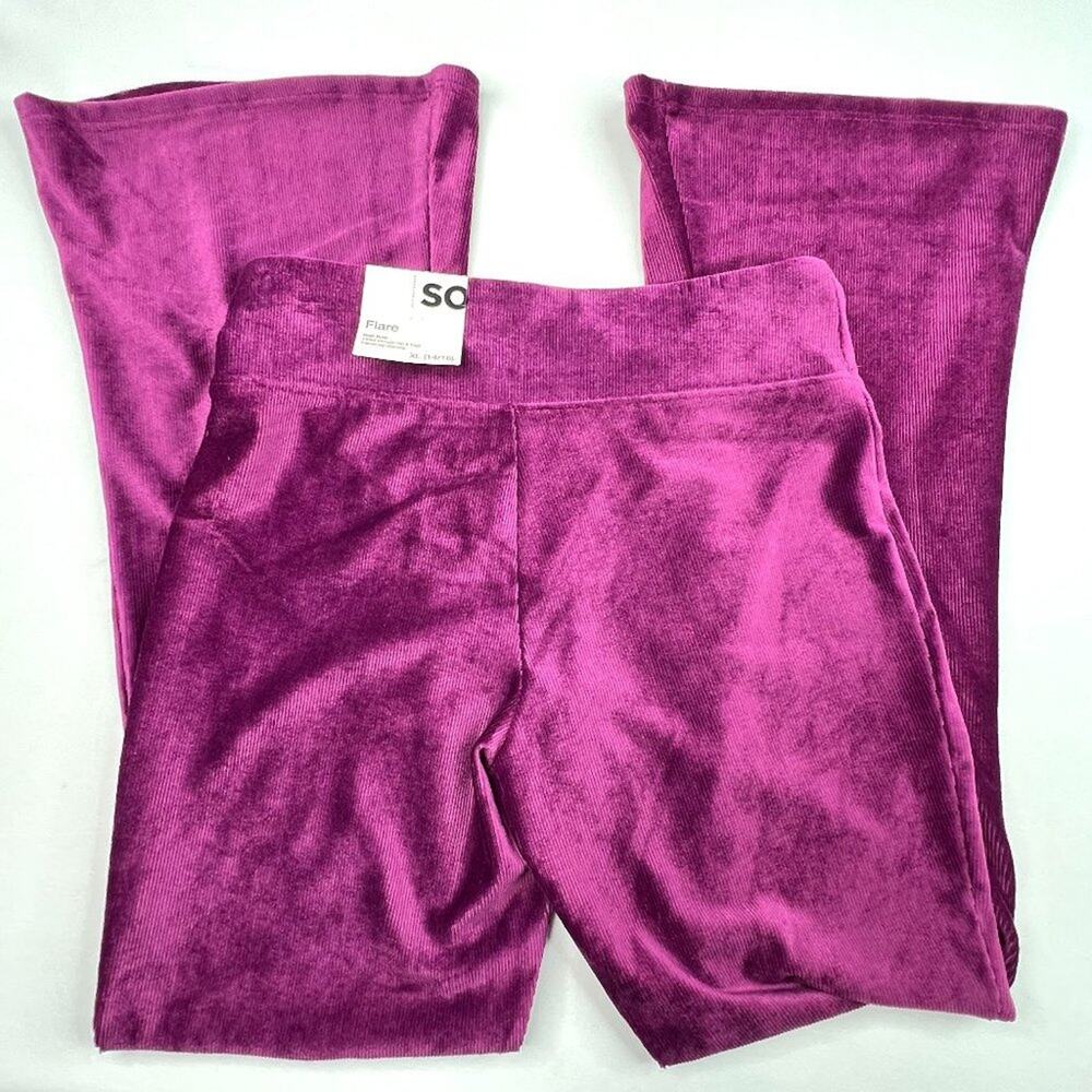 NWT SO High Rise Flare Ribbed Velvet Leggings XL 14/16 Purple